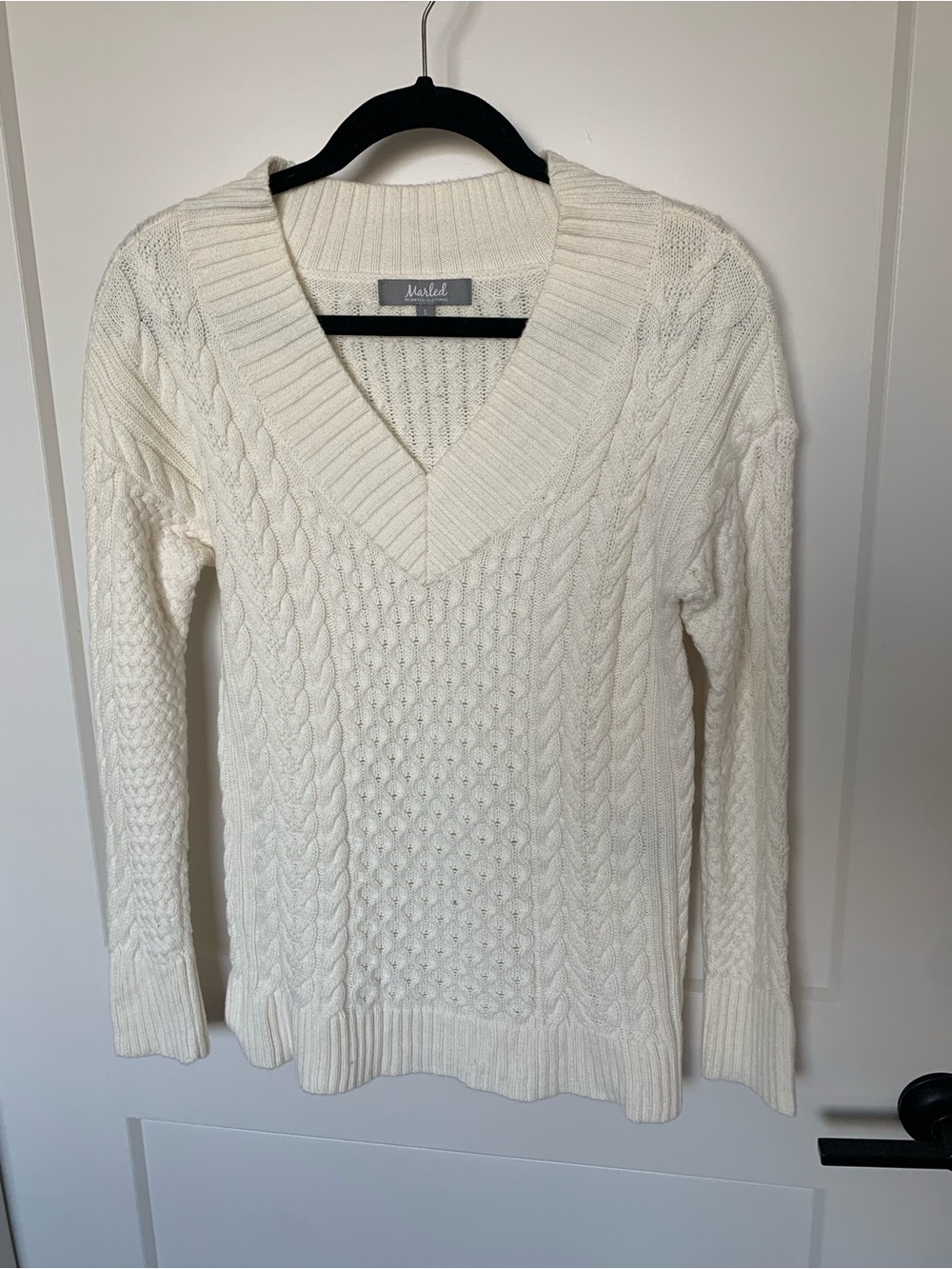 Cream Cable Knit V-Neck Sweater for Women